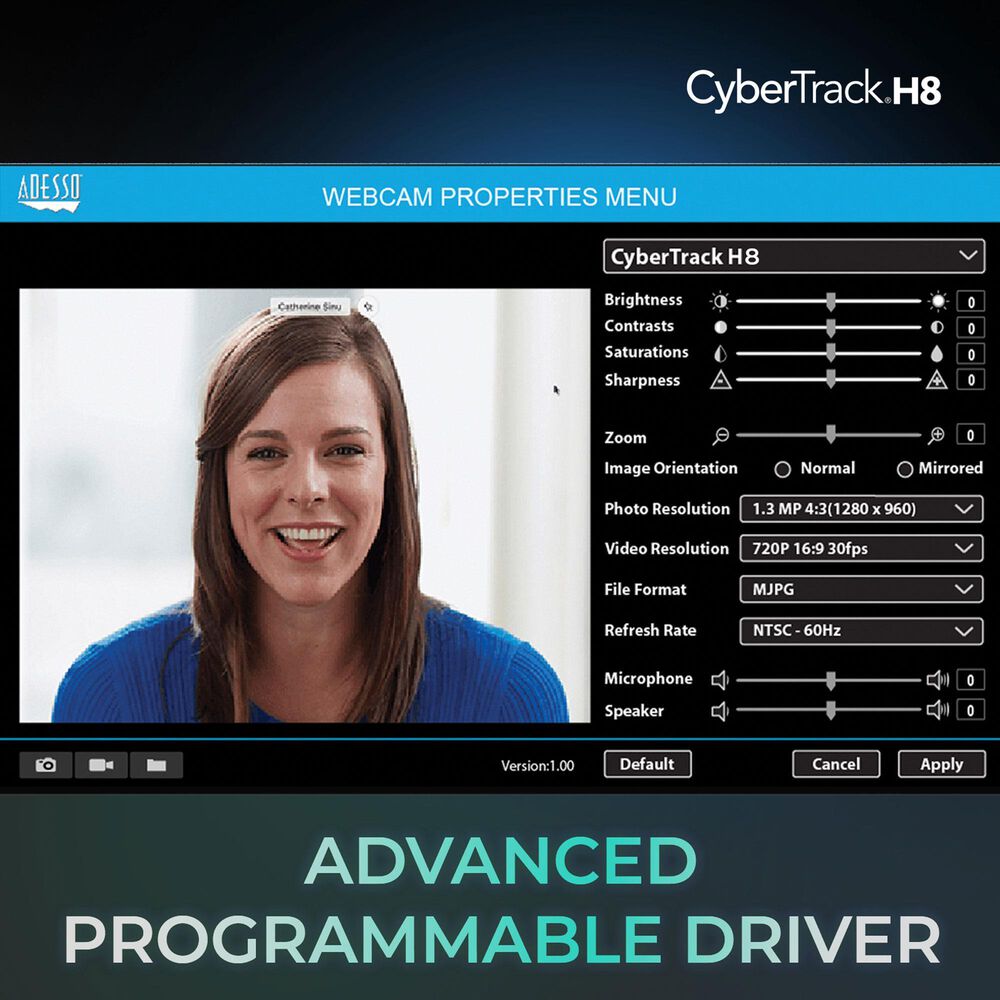 Adesso CyberTrack H8 1080P Full HD Resolution Desktop Webcam in Black, , large