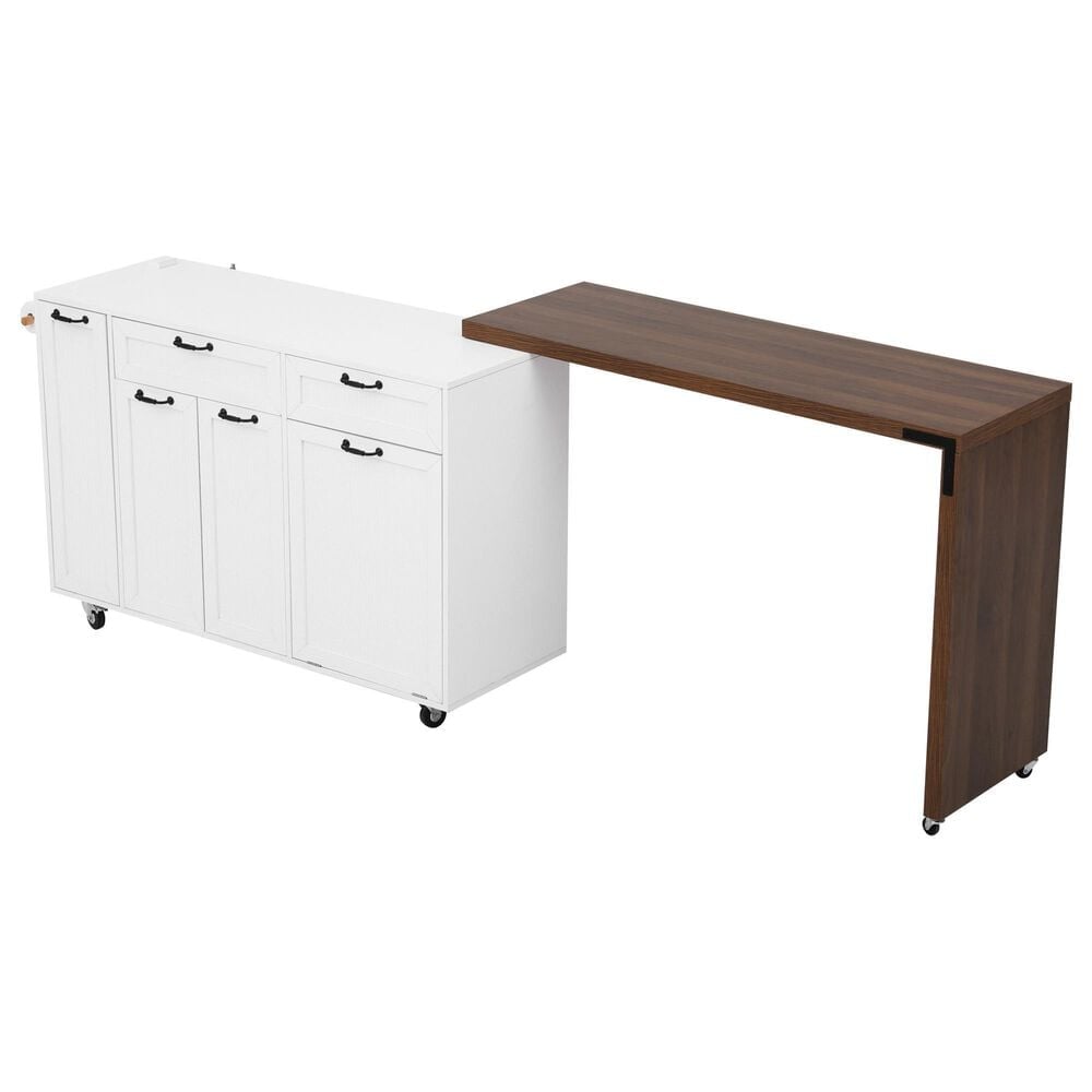 HOMLUX 102" Kitchen Island with Extendable Dining Table in White, , large
