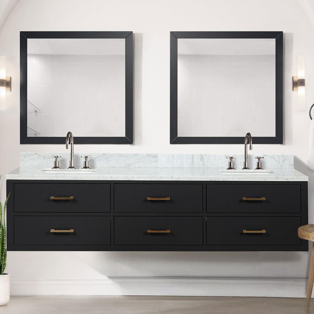 Lexora Home Castor 80&quot; Double Bathroom Vanity in Blue with 2 cm White Carrara Marble Top, Rectangular Sinks and 36&quot; Mirrors, , large