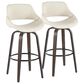 LumiSource Fabrico 30" Swivel Fixed-Height Bar Stool with Cream Noise Fabric Upholstery in Black and Glazed Walnut (Set of 2), , large
