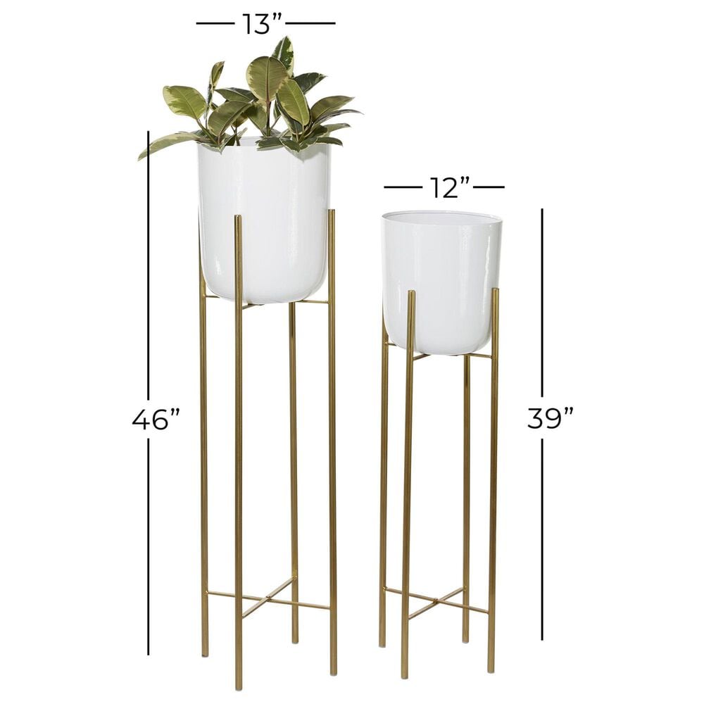 Maple and Jade Dome Planter with Removable Stand in Polished White and Gold &#40;Set of 2&#41;, , large