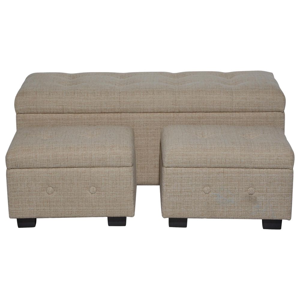 Maple and Jade Traditional Wood Storage Bench in Beige (Set of 3), , large