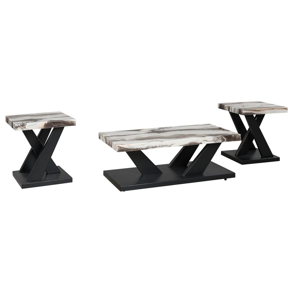 Ashley Cendill 3-Piece Occasional Table Set in Dark Brown, White and Black, , large