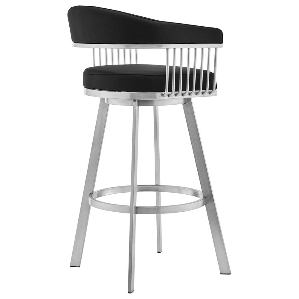 Blue River Chelsea 30&quot; Swivel Barstool with Black Cushion in Brushed Stainless Steel, , large