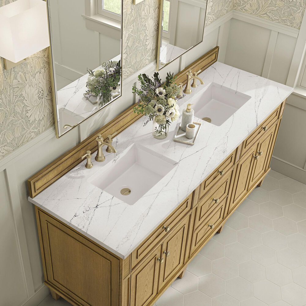 James Martin Vanities Lorelai 72&quot; Double Vanity in Light Natural Oak with 3 cm Ethereal Noctis Quartz Top, , large