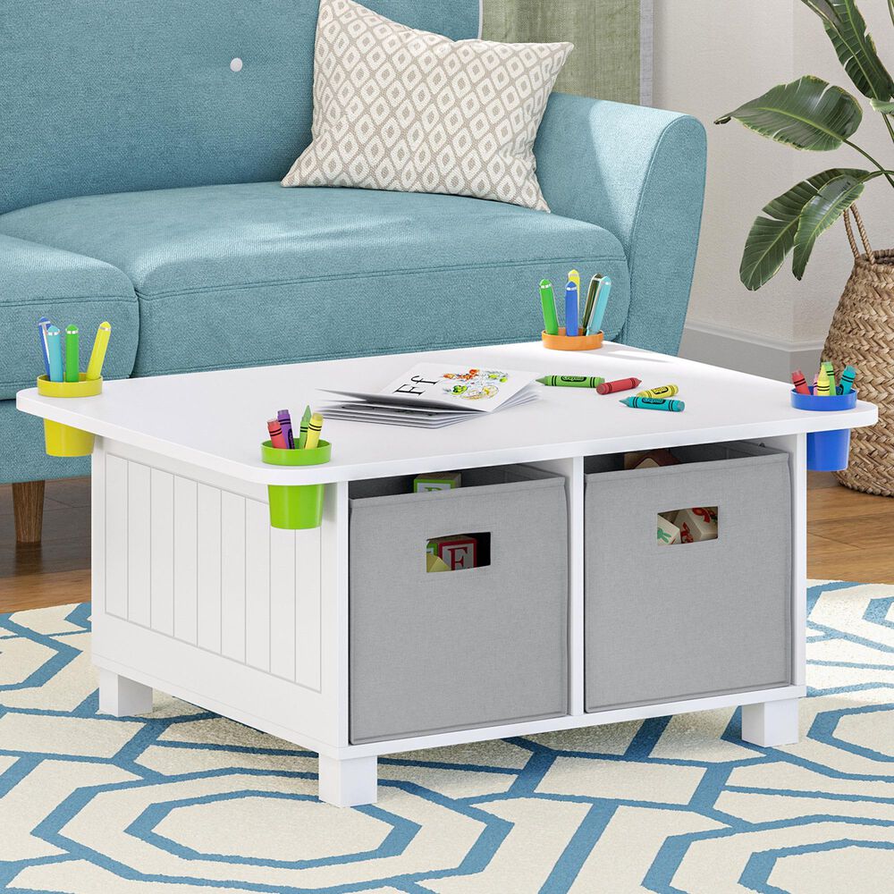 RiverRidge Home Kids Activity Table with 4 Cups and 2-Piece Gray Bins in White Painted, , large