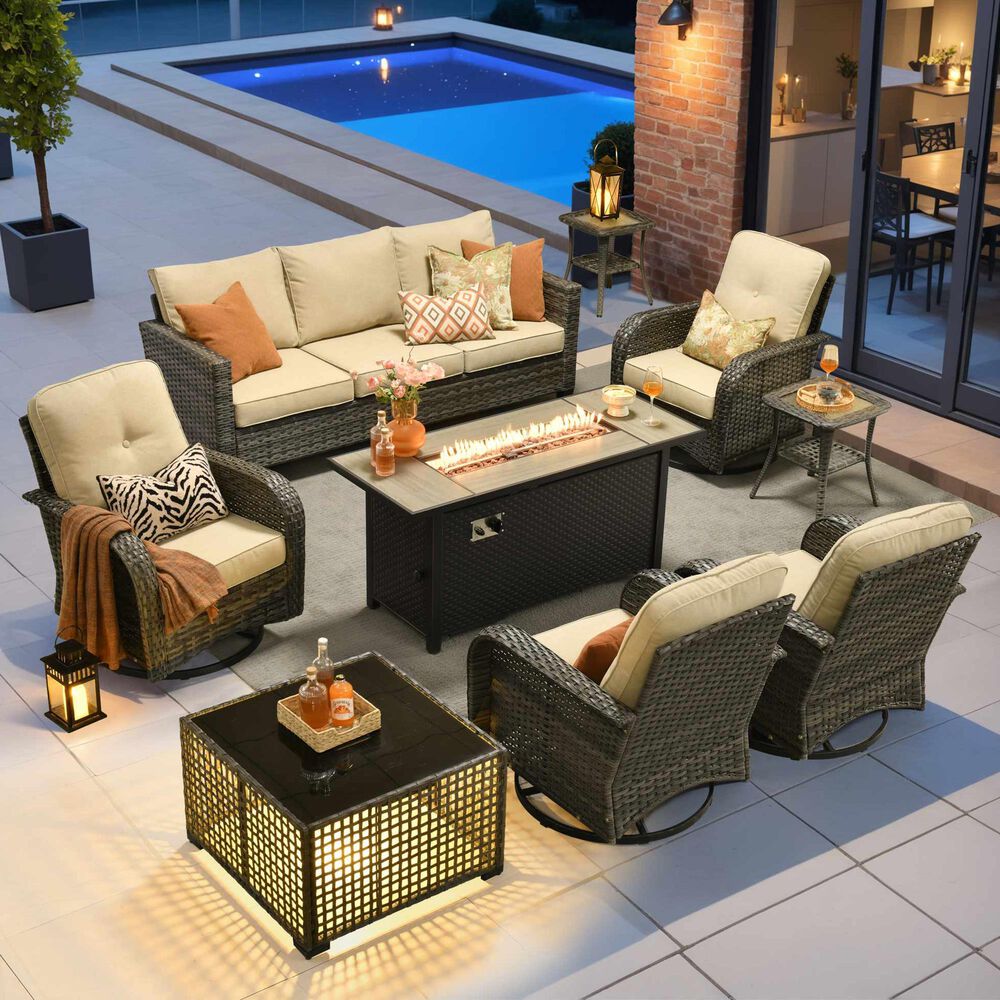 HOMLUX 9-Piece Outdoor Conversation Set in Beige, , large