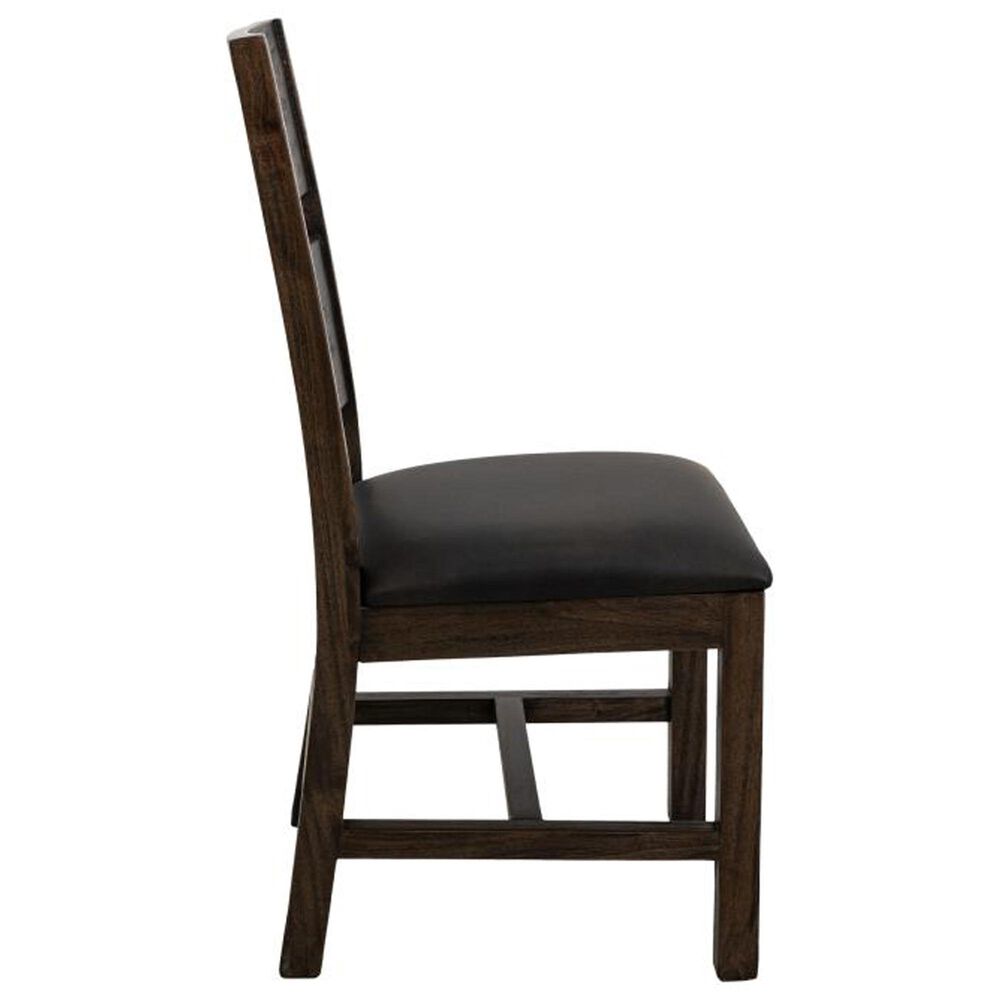 Fallridge Dark Teak Dining Side Chair in Stained Dark with Faux Leather Seat, , large