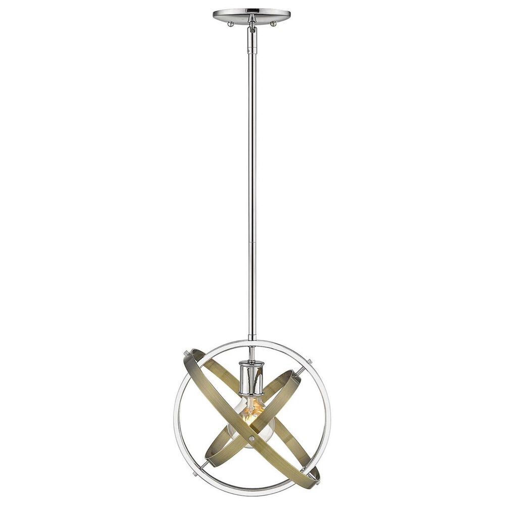 Golden Lighting Atom Medium Pendant in Chrome with Aged Brass Accent Rings, , large