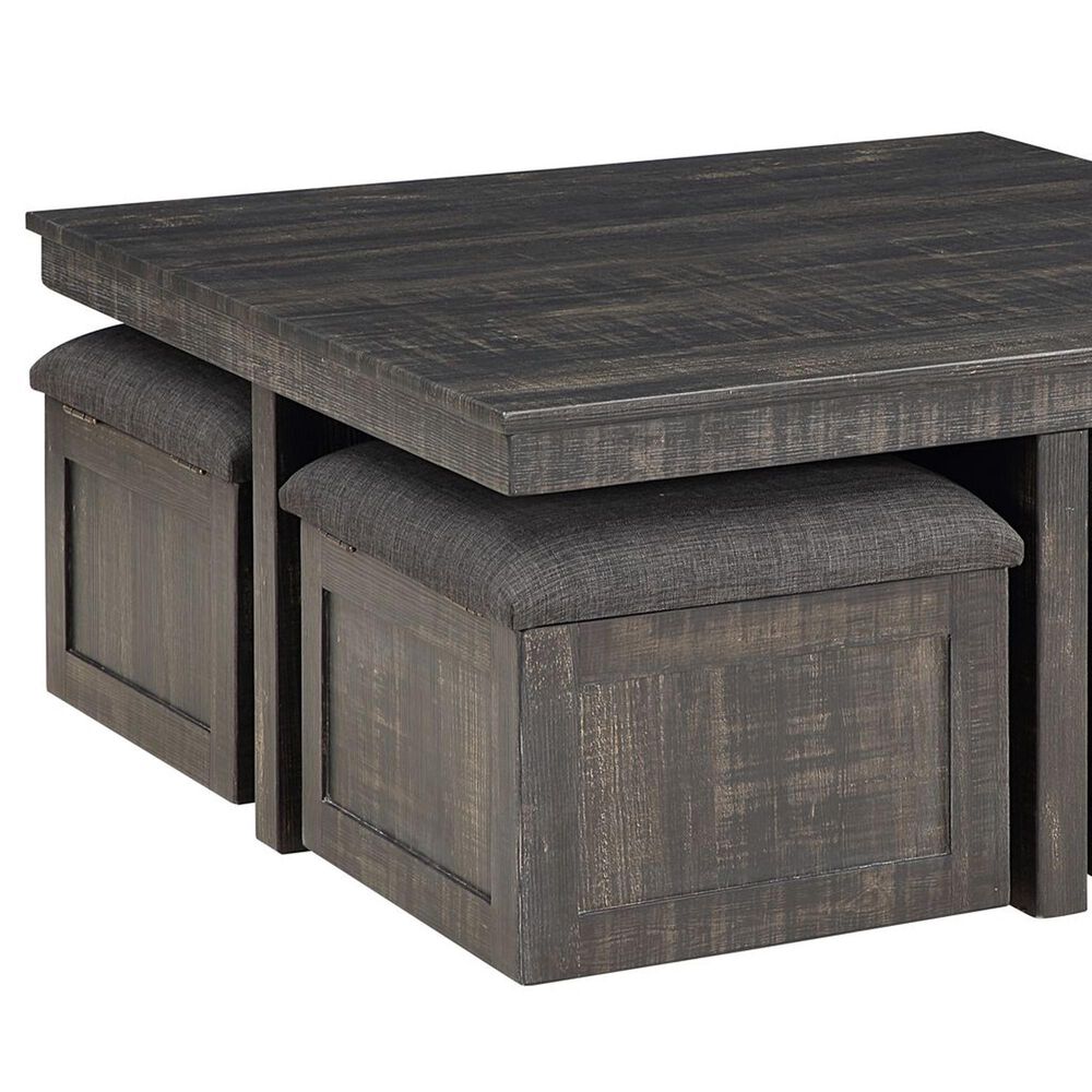 HOMLUX 5-Piece 38" Coffee Table Set with 4 Nested Storage Stools in Gray Oak, , large