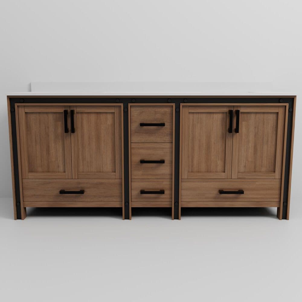 Lexora Home Ziva 80&quot; Double Bathroom Vanity in Rustic Barnwood with 2 cm White Cultured Marble Top and Rectangular Sinks, , large