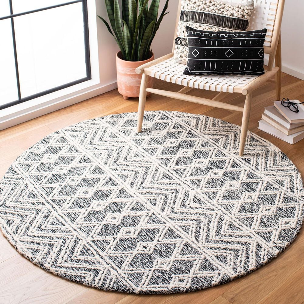 Safavieh Micro-Loop MLP203A 5&#39; Round Ivory and Black Area Rug, , large