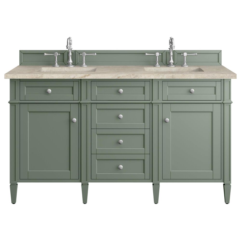 James Martin Brittany 60" Double Bathroom Vanity in Smokey Celadon with 3 cm Tajnar Eclos Top and Rectangular Sinks, , large