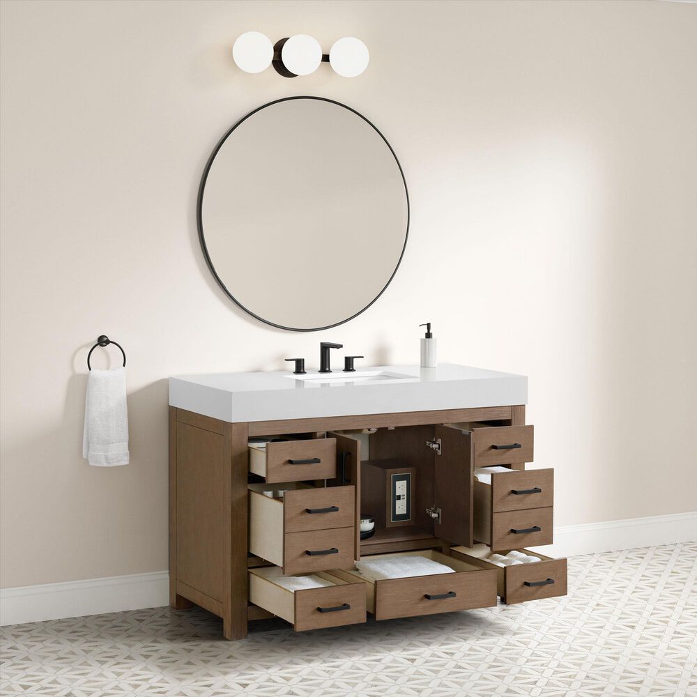 37B Alanya 48" Single Bathroom Vanity in Walnut Drift with White Composite Stone Top, , large