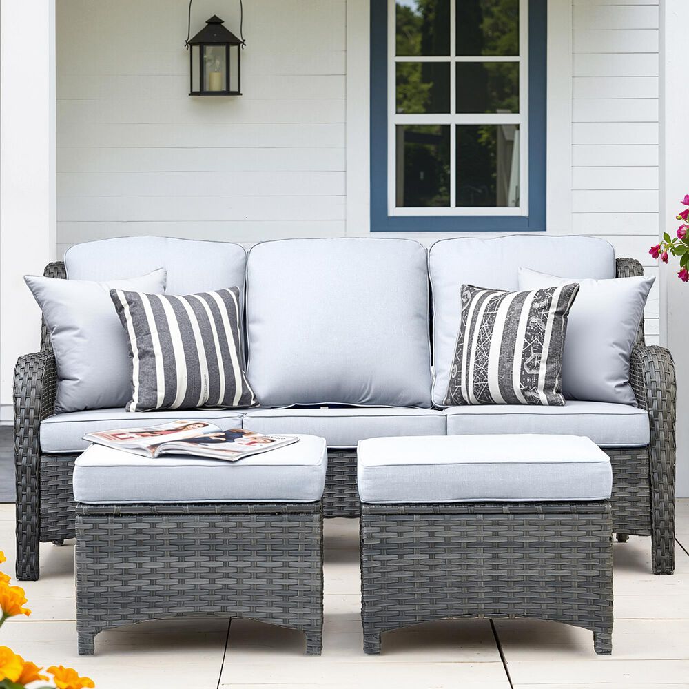 HOMLUX Patio Rattan Sofa Set in Gray, , large