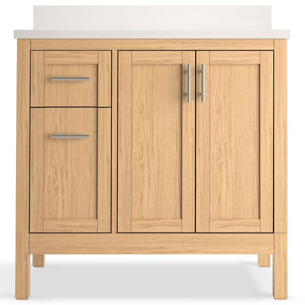 Kohler Hadron 36" Single Bathroom Vanity in Light Oak with 3 cm Bianco Bella Quartz Top and Oval Sink, , large