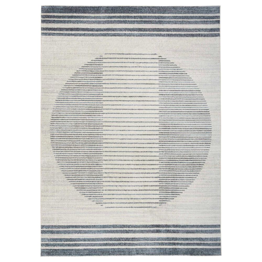 Nourison Astra Machine Washable ASW05 4" x 6" Ivory and Blue Area Rug, , large