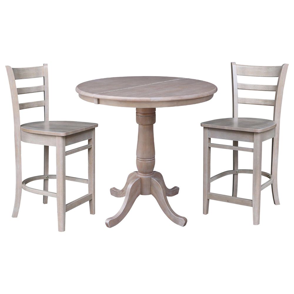 International Concepts Modern Farmhouse Round 3-Piece Counter Height Dining Set in Washed Gray Taupe, , large