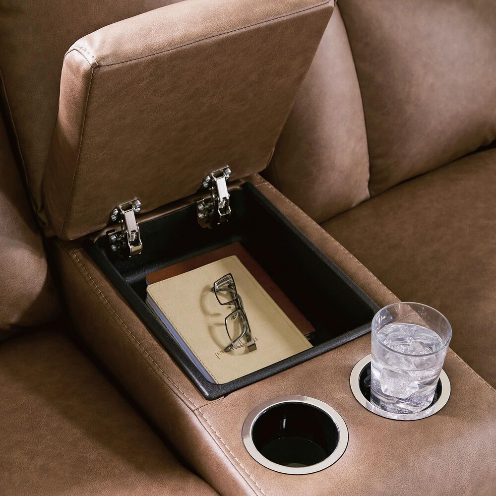 Ashley Mackmenville Manual Double Reclining Loveseat with Console in Caramel, , large