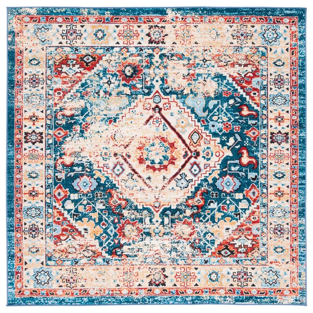 Safavieh Riviera 6"7" Square Blue and Gold Area Rug, , large