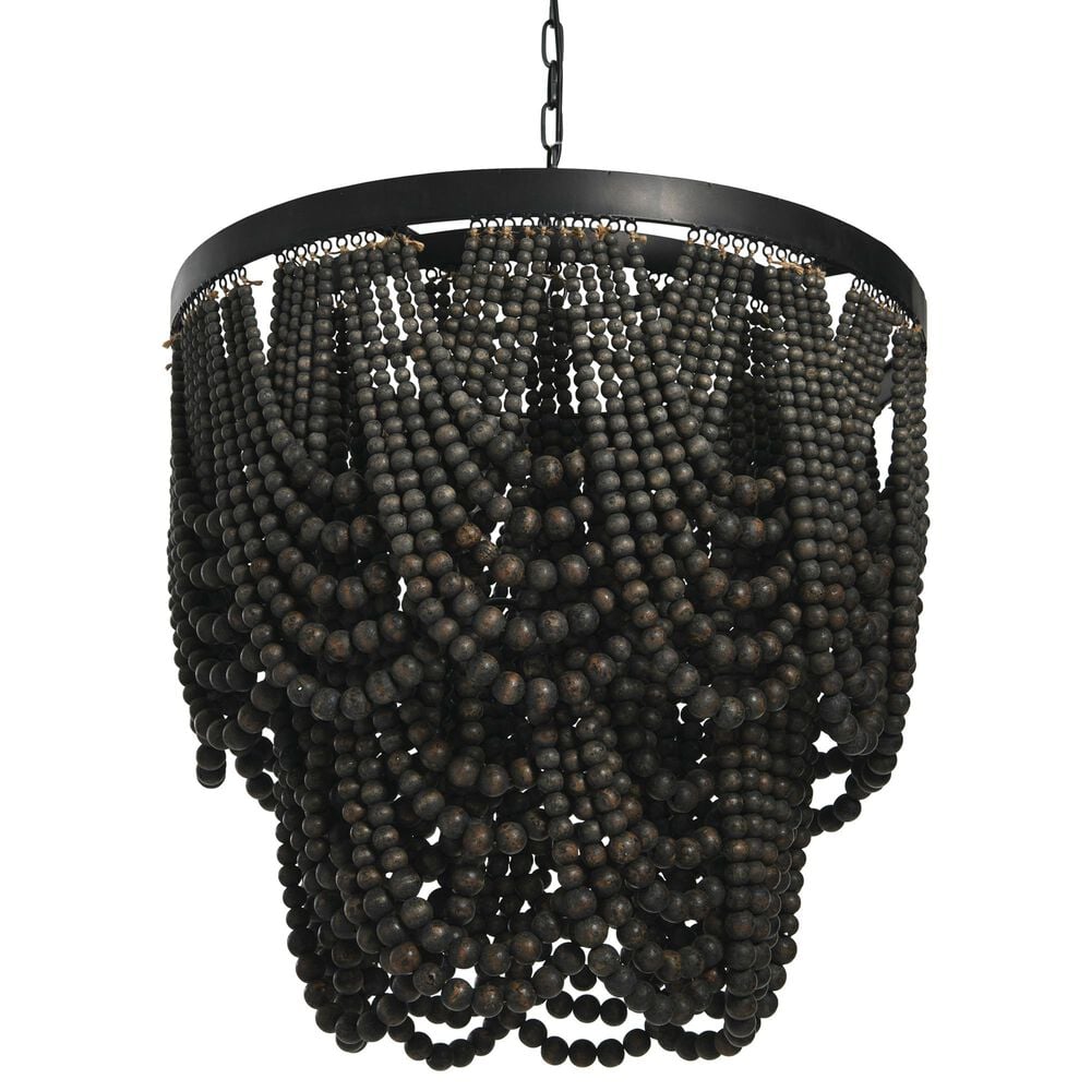 Creative Coop Laurel 2-Tier Draped Wood Bead Chandelier in Black, , large