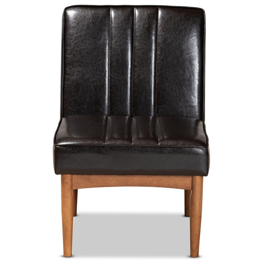 Baxton Studio Daymond Side Chair with Dark Brown Faux Leather in Walnut Brown, , large