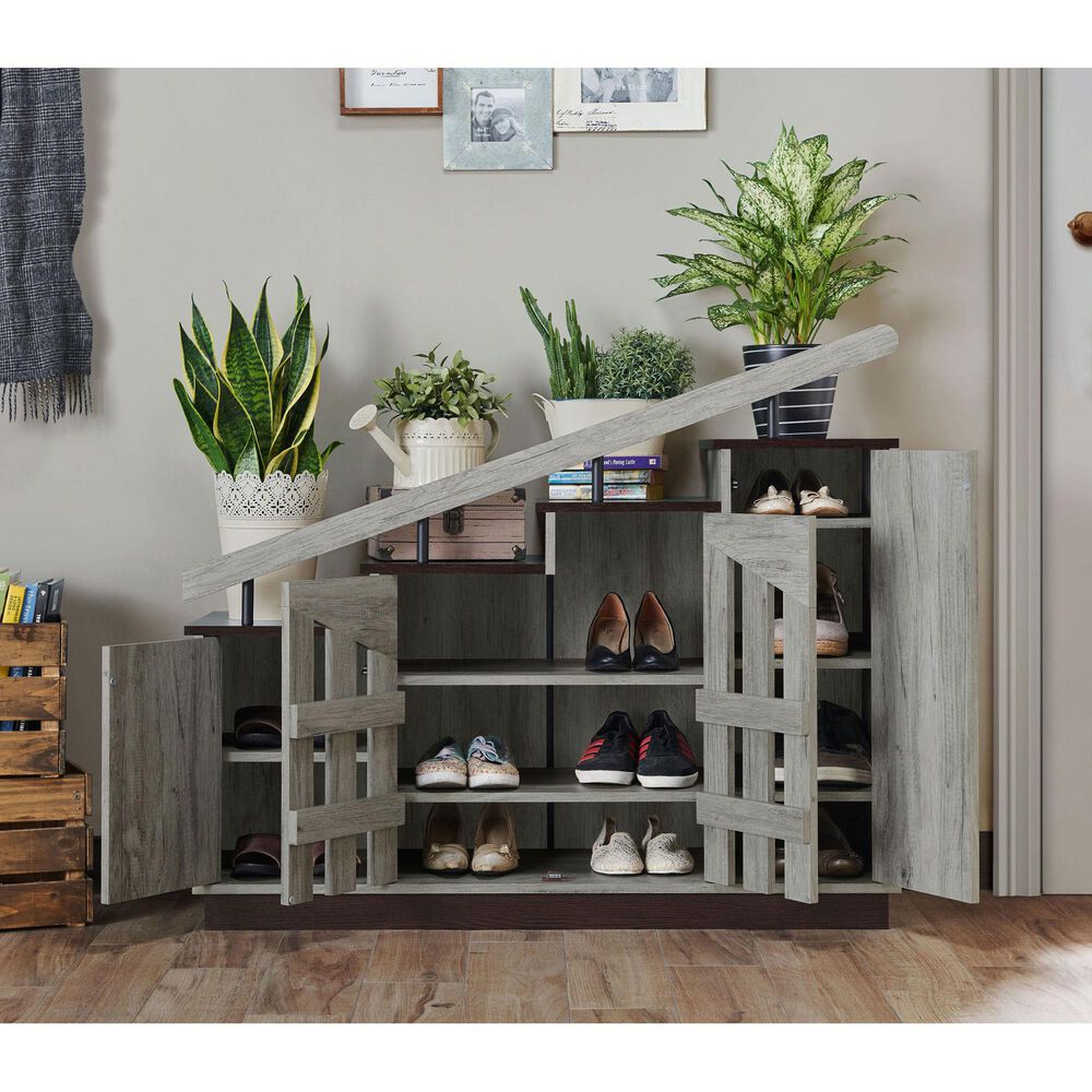Furniture of America Lewis Shoe Storage Cabinet in Vintage Grey, , large
