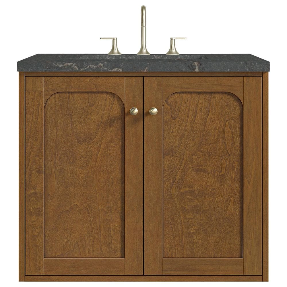 James Martin Laurent 30" Single Bathroom Vanity in Honey Oak with 3 cm Parisien Bleu Silestone Top and Rectangular Sink, , large