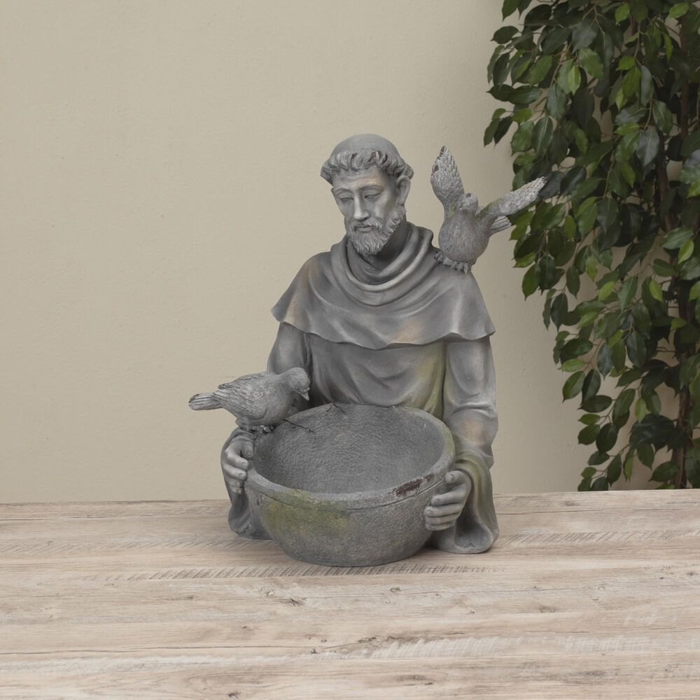 The Gerson Company 18.5&quot; St. Francis Bird Bath in Grey, , large