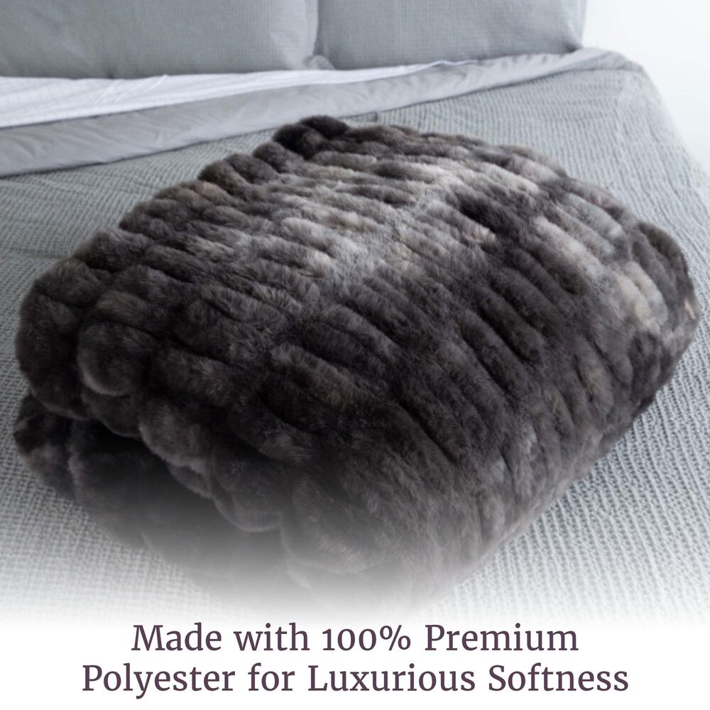 Timberlake 60" x 80" Ruched Faux Fur Throw Blanket in Black, , large