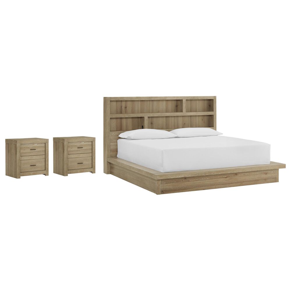 Riva Ridge Modern Loft 3-Piece King Platform Bed and Nightstand Set in Khaki, , large