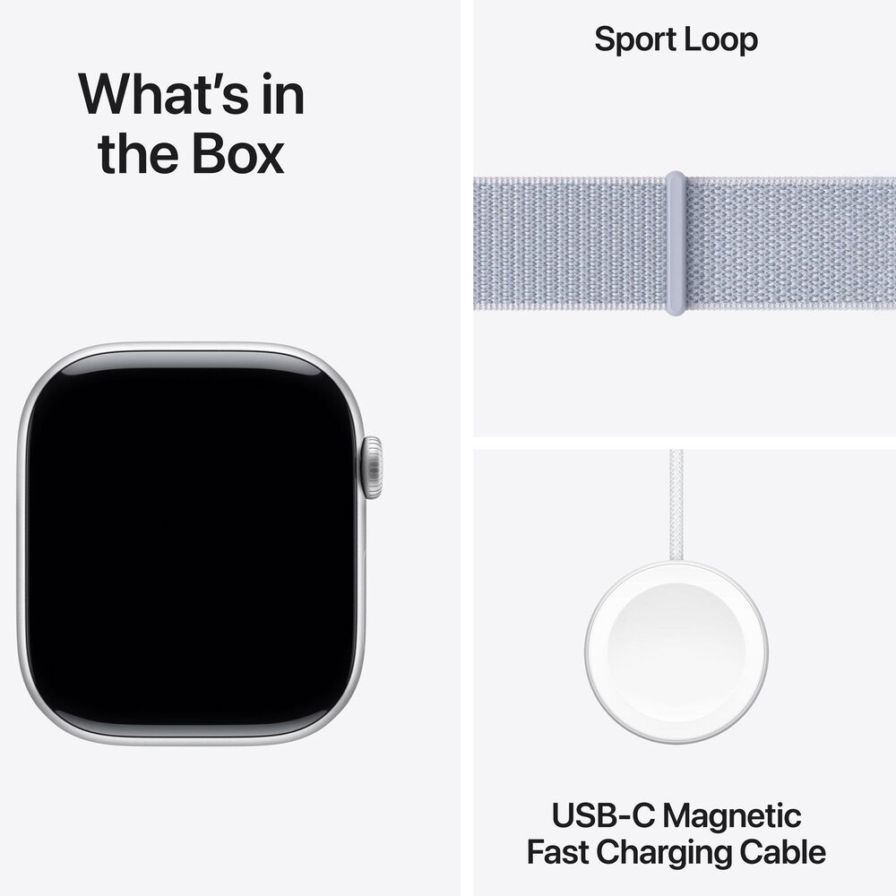 Apple Watch Series 10 GPS 46mm Silver Aluminum Case with Blue Cloud Sport Loop, , large