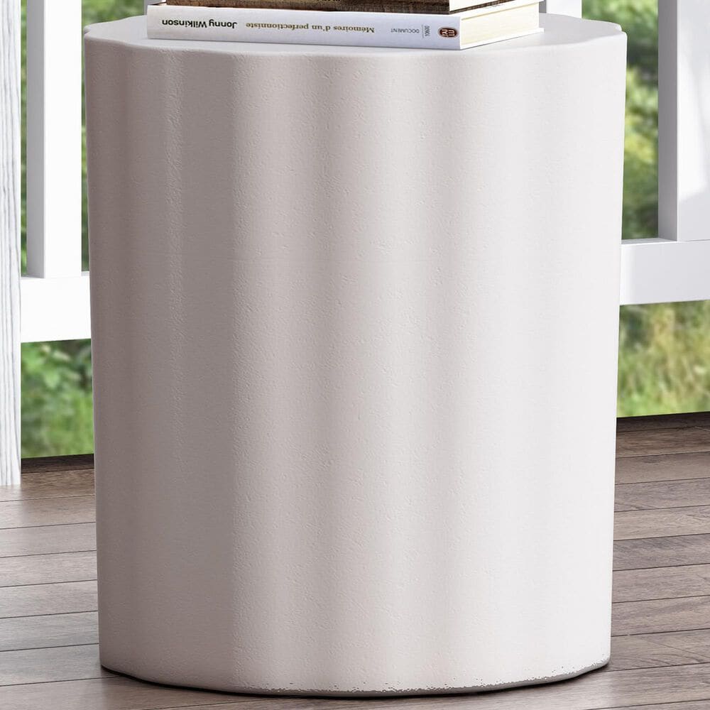 Hearth and Haven Scalloped Patio Side Table in Antique White, , large