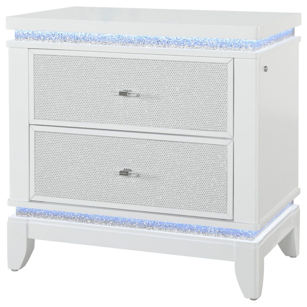 Global Furniture USA Alina 2-Drawer Nightstand with LED and USB in White, , large