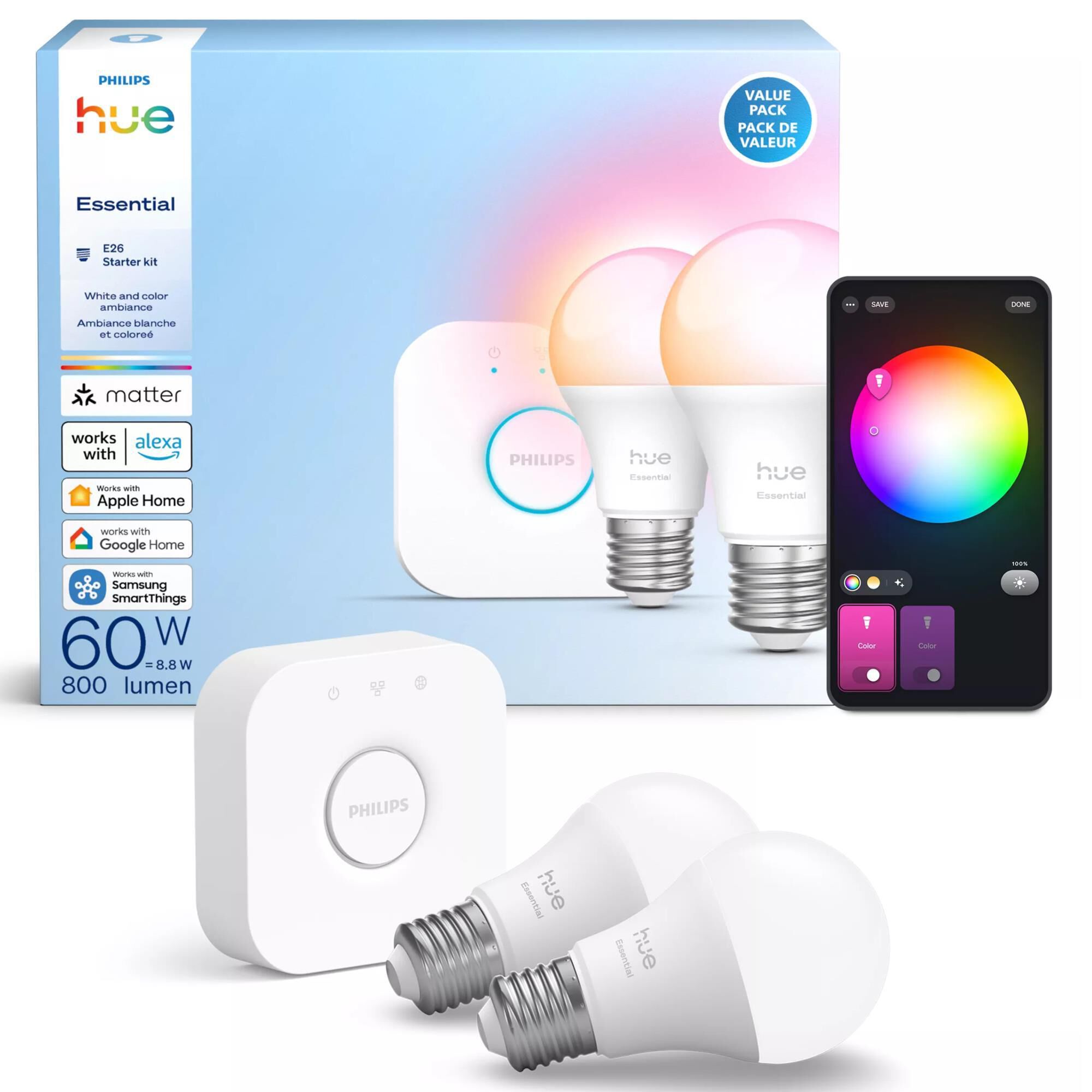 Philips Hue White&Color 電球10個セット Phillips Hue Essentials 3-Piece A19 Smart LED Color Bulbs Starter