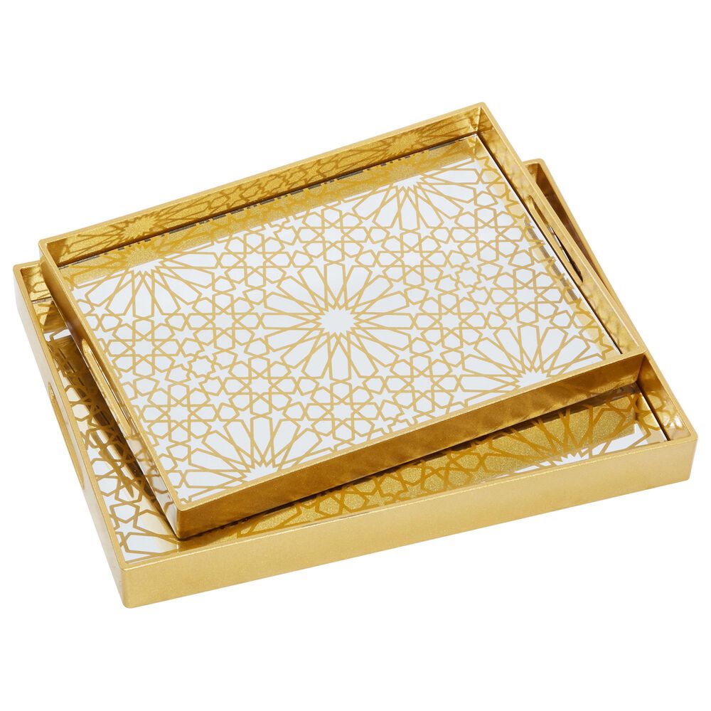 CosmoLiving by Cosmopolitan Glam Plastic Trays in Gold (Set of 2), , large