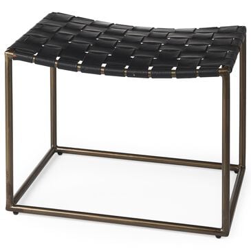 Mercana Clarissa Stool with Black Leather Woven Seat in Gold, , large