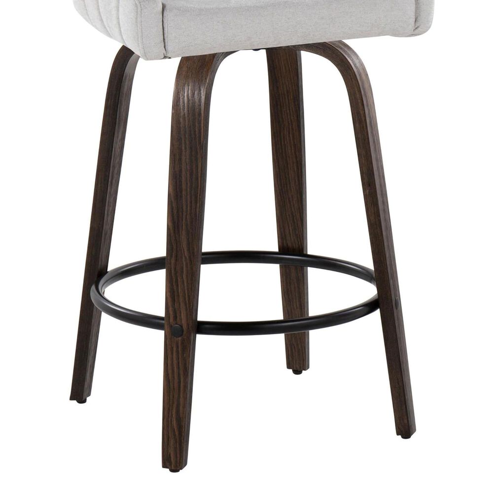 LumiSource Hannah Swivel Counter Stool with Grey Fabric Upholstery in Walnut and Black (Set of 2), , large