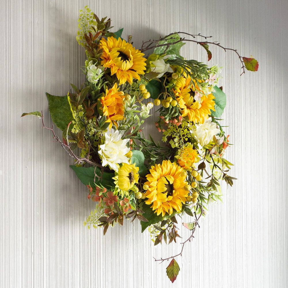 Timberlake 22&quot; Sunflower Wreath in Yellow, Green and White, , large
