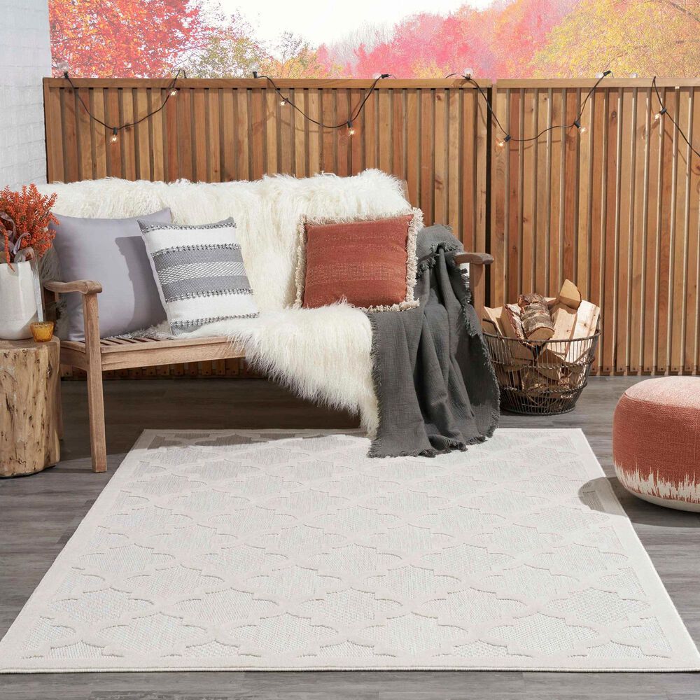 Nourison Easy Care 6&#39; x 9&#39; Ivory and White Indoor/Outdoor Area Rug, , large