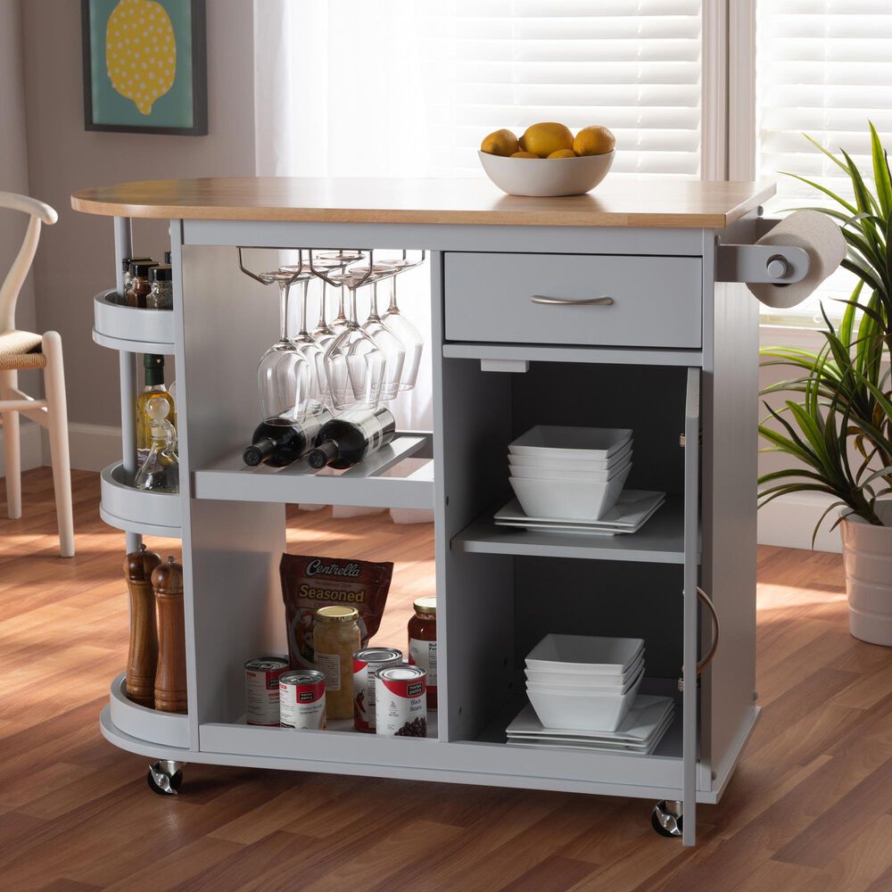 Baxton Studio Donnie Kitchen Storage Cart in Light Grey Nebraska