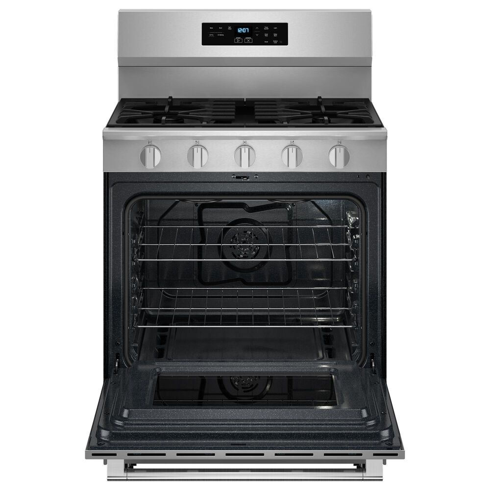 Maytag 2-Piece Kitchen Package with 1.1 Cu. Ft. Over-the-Range Flush Microwave and 5 Cu. Ft. Gas Range in Fingerprint Resistant Stainless Steel, , large
