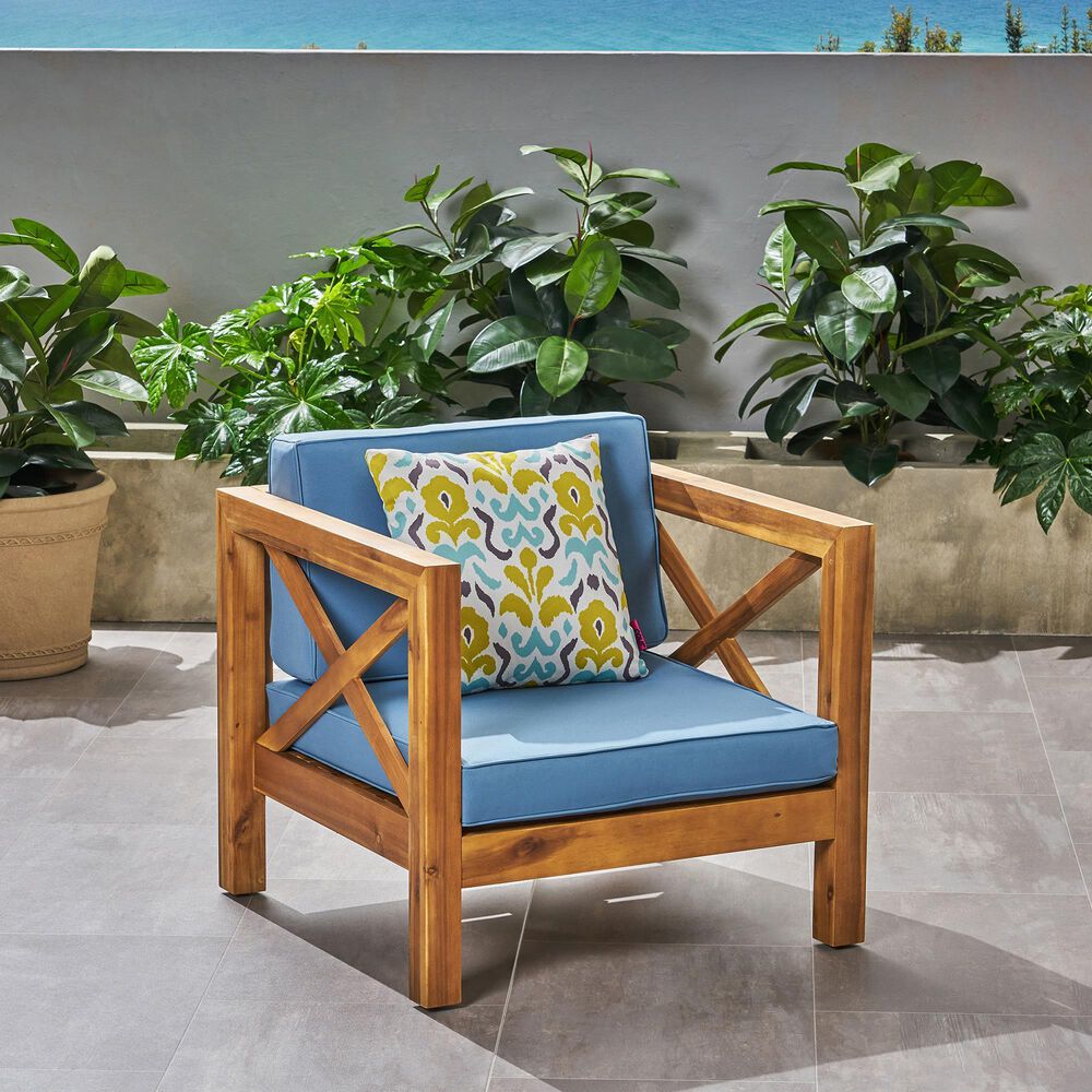 Hearth and Haven Brava Outdoor Club Chair with Cross-Back Design in Blue, , large