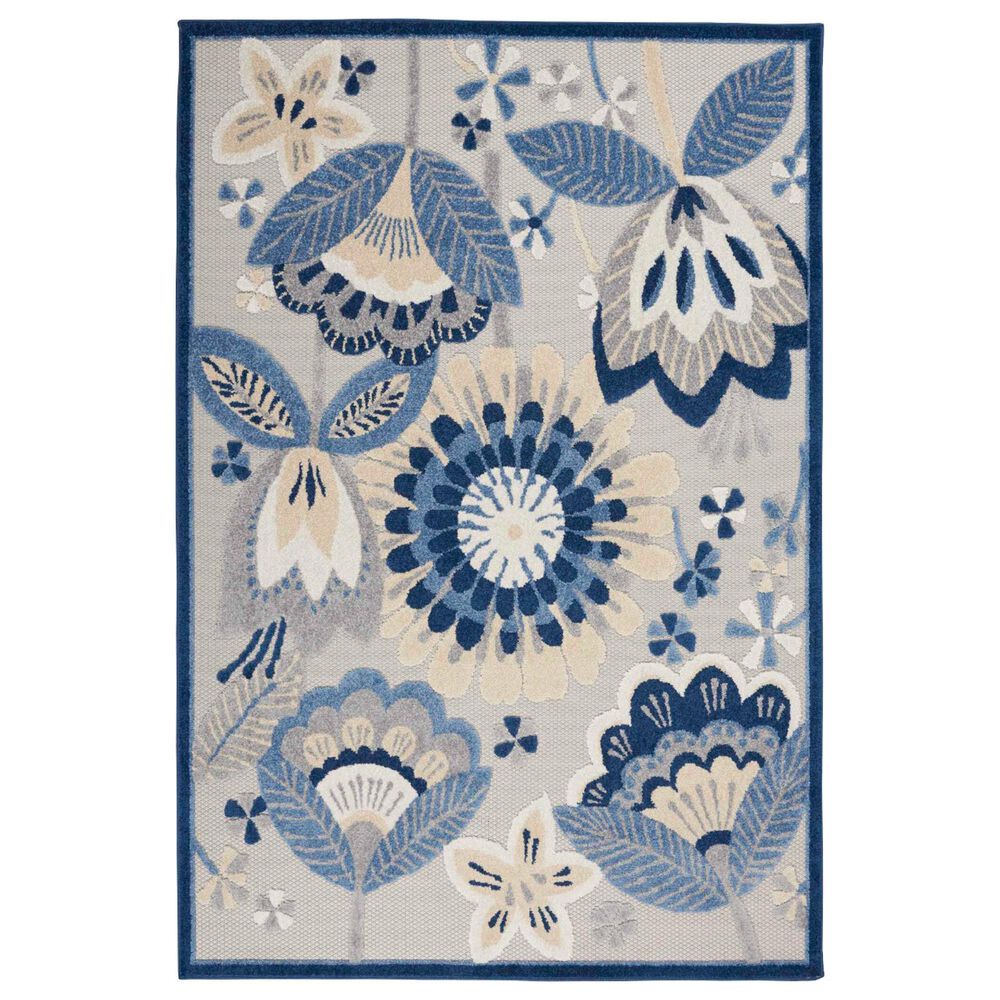 Nourison Aloha ALH25 3"6" x 5"6" Blue and Grey Indoor/Outdoor Area Rug, , large
