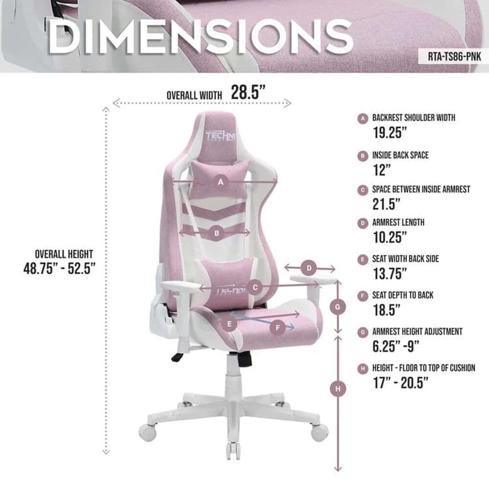 Rta Products Llc Pastel Gaming Chair in Pink and White, , large