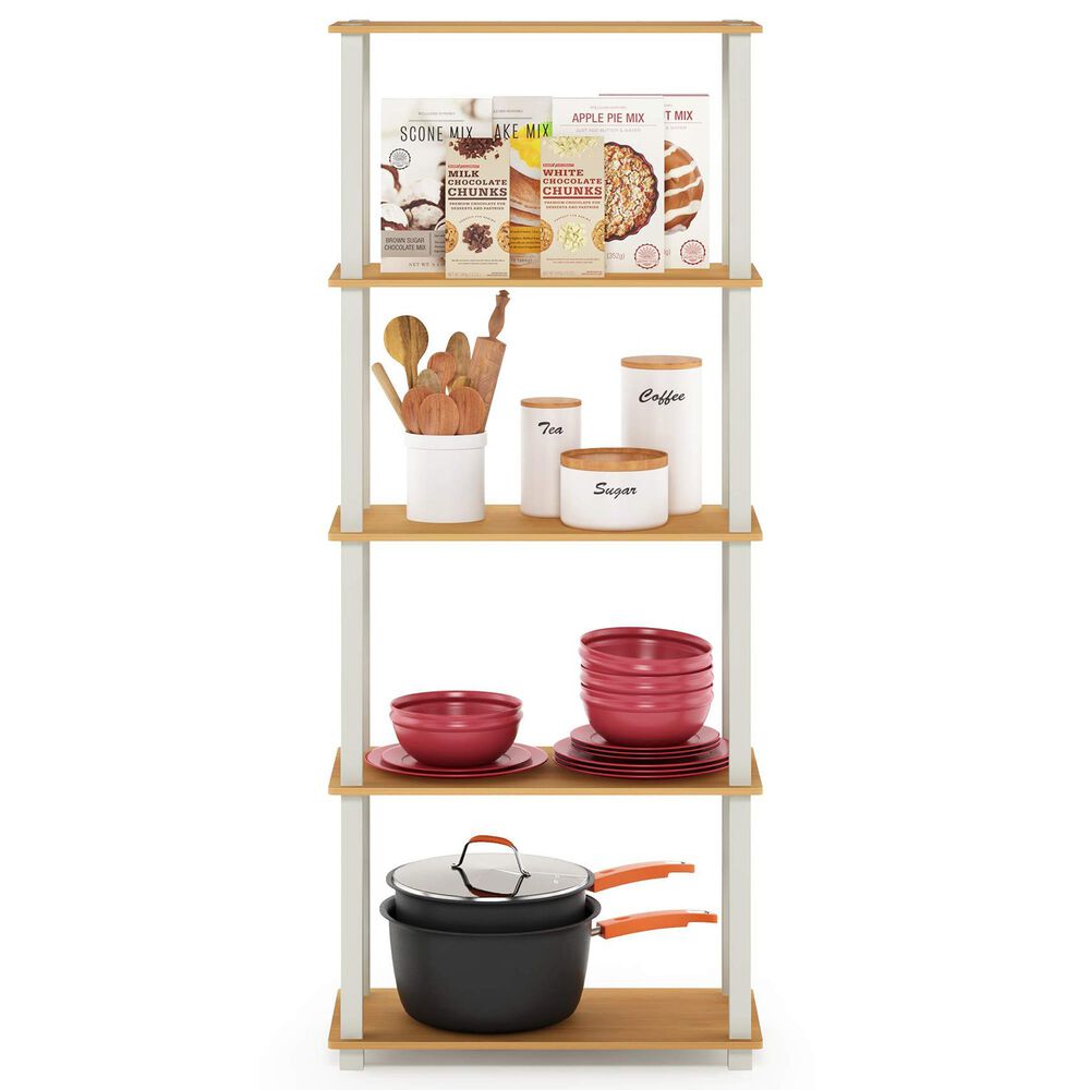 HOMLUX 5-Tier Display Rack in Beech and White, , large