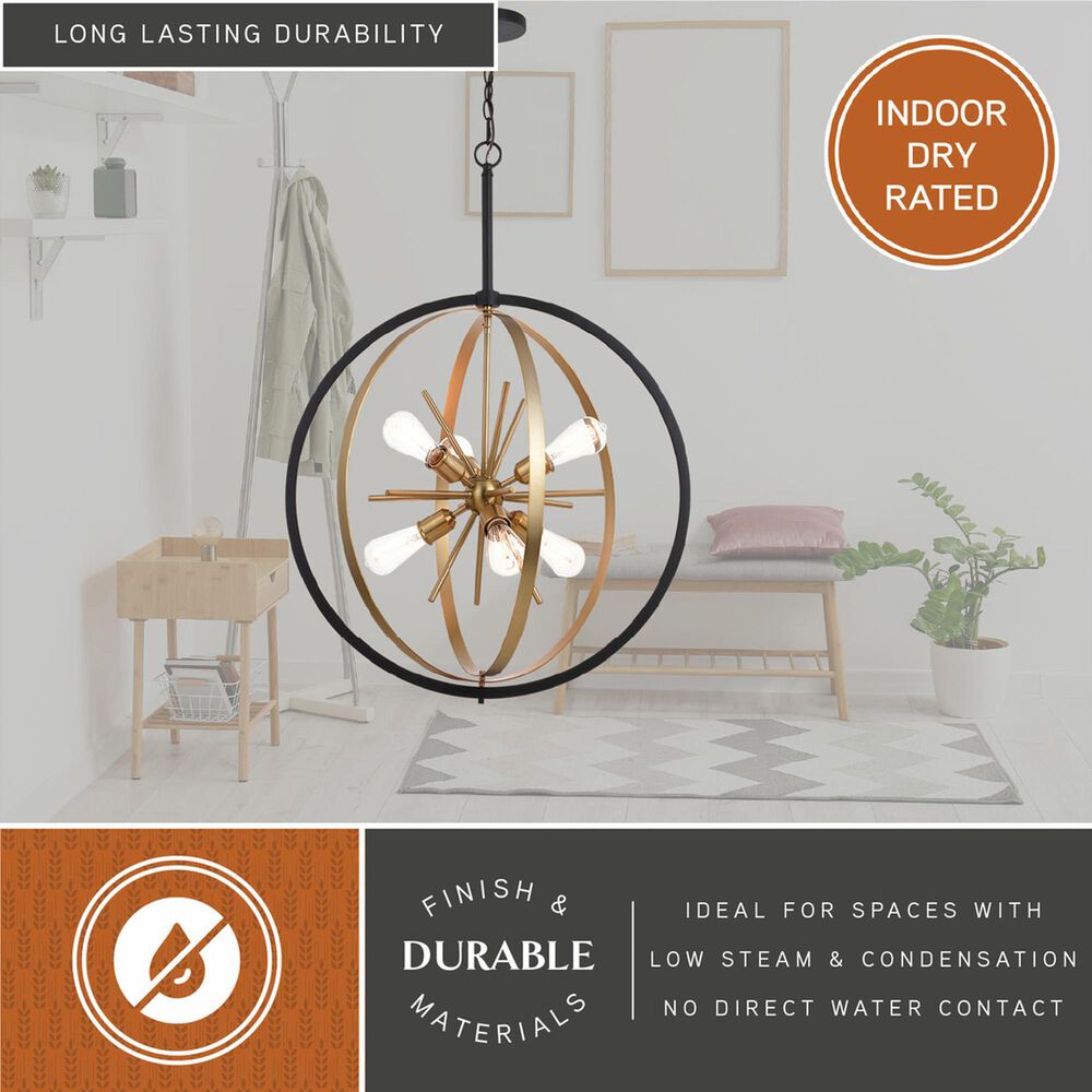 Vaxcel International Co. Ltd. Estelle 6-Light Pendant in Natural Brass and Matte Black, , large