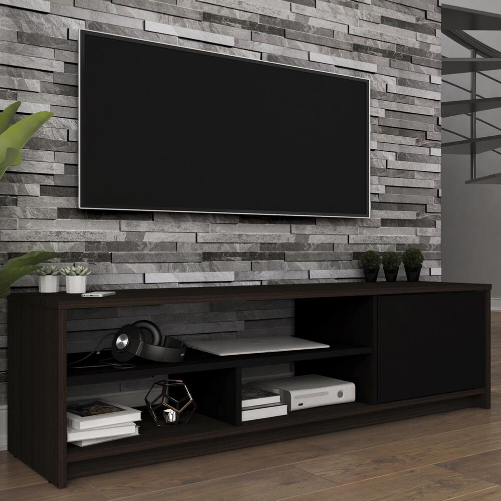 Bestar Small Space 53.5" TV Stand in Dark Chocolate and Black, , large