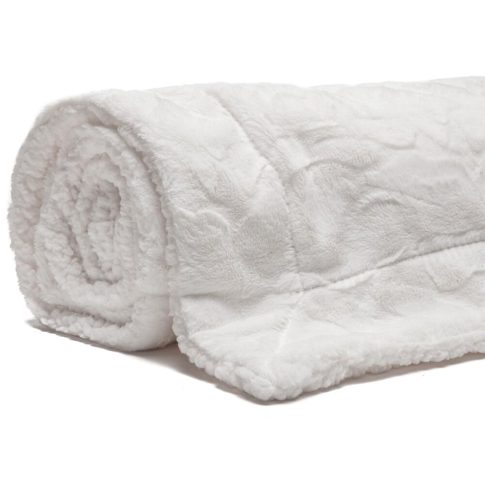 50&quot; x 65&quot; Wolf Faux Fur Throw Blanket in White, , large