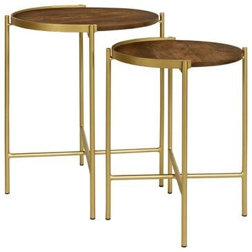 Pacific Landing Malka 2-Piece Round Nesting Table Set in Dark Brown and Gold, , large